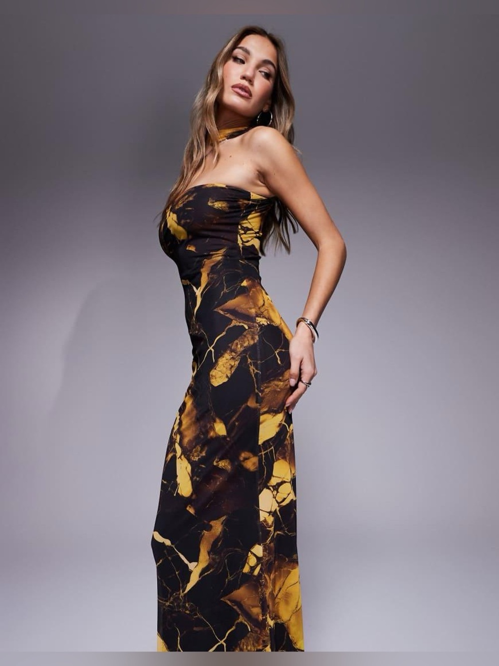 NWT Asos 4 Black Yellow Maxi Dress